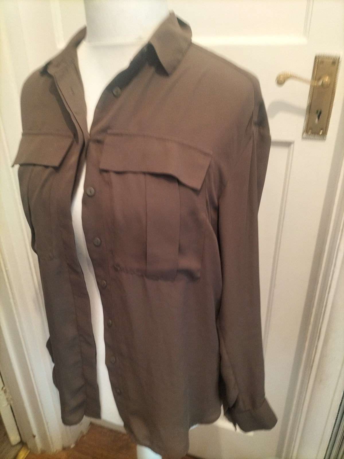 H&M 12 Dark Khaki Long Sleeve Blouse