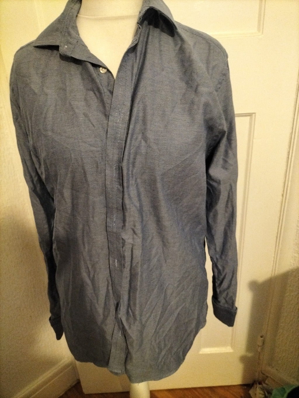 Mens Marks And Spencer Luxury Size 15.5" Navy Dotted Two Fold Cotton Long...