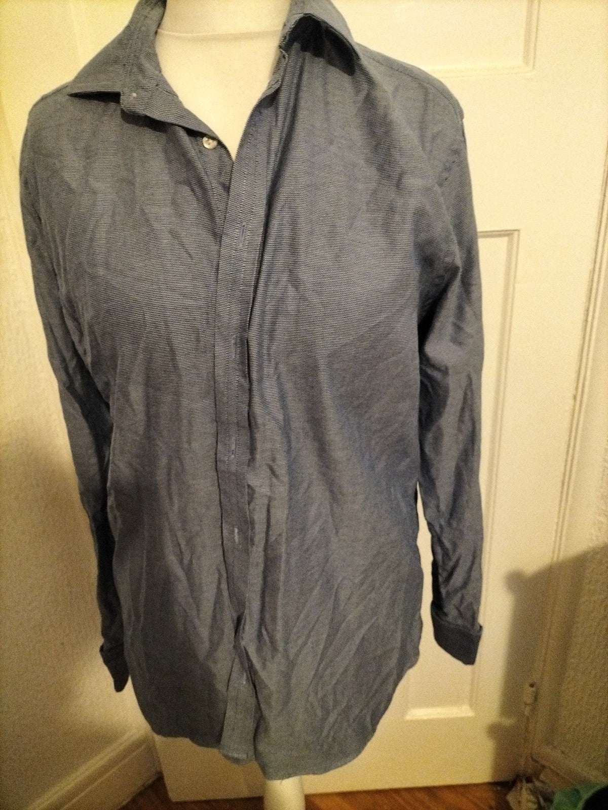 Mens Marks And Spencer Luxury Size 15.5" Navy Dotted Two Fold Cotton Long...