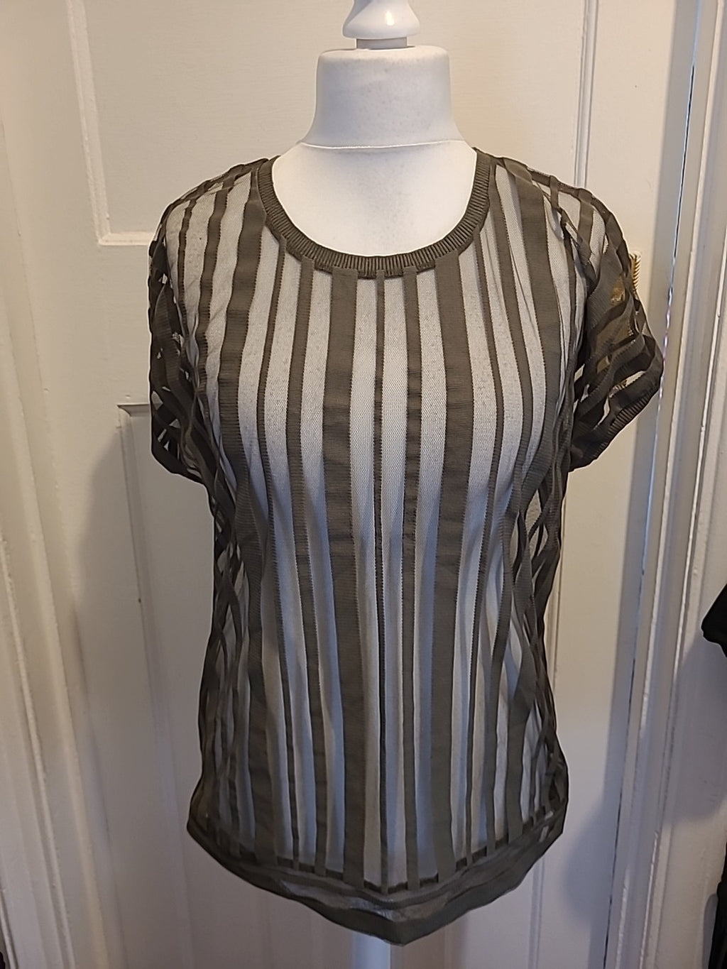 Ladies Next Size 14 Dark Green See Through Short Sleeved Tshirt