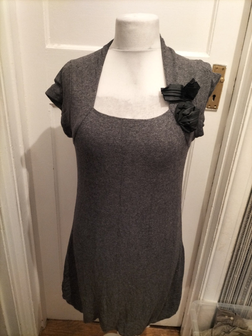 Ladies Passport Size Euro 40 Grey Lined Short Sleeve Dress