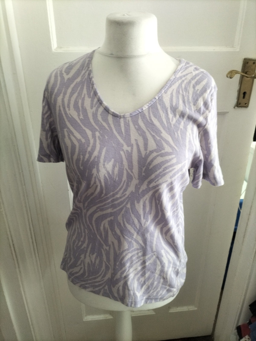 Bonmarche 14 Lilac Patterned Short Sleeved Blouse