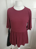 George 14 Burgundy Ribbed Short Sleeved Top