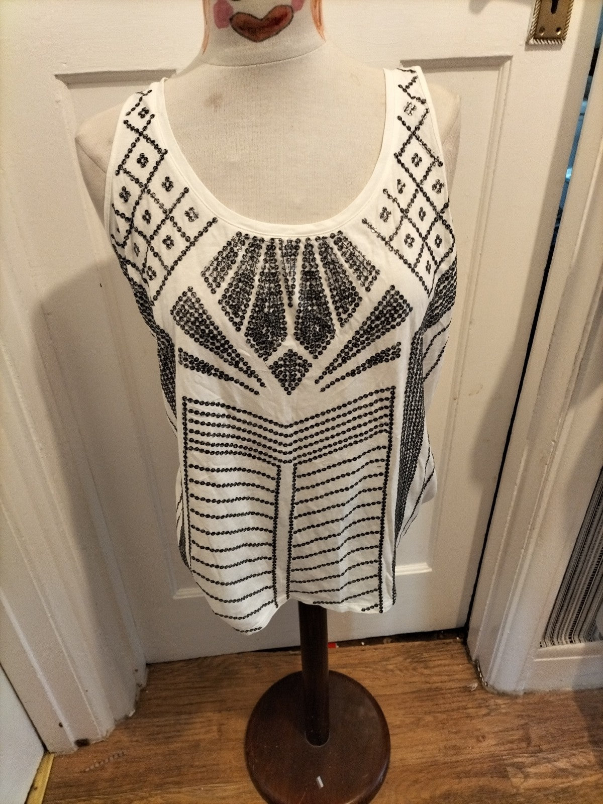 Ladies Express Size Large Sequin/Black/White Vest Tank Top