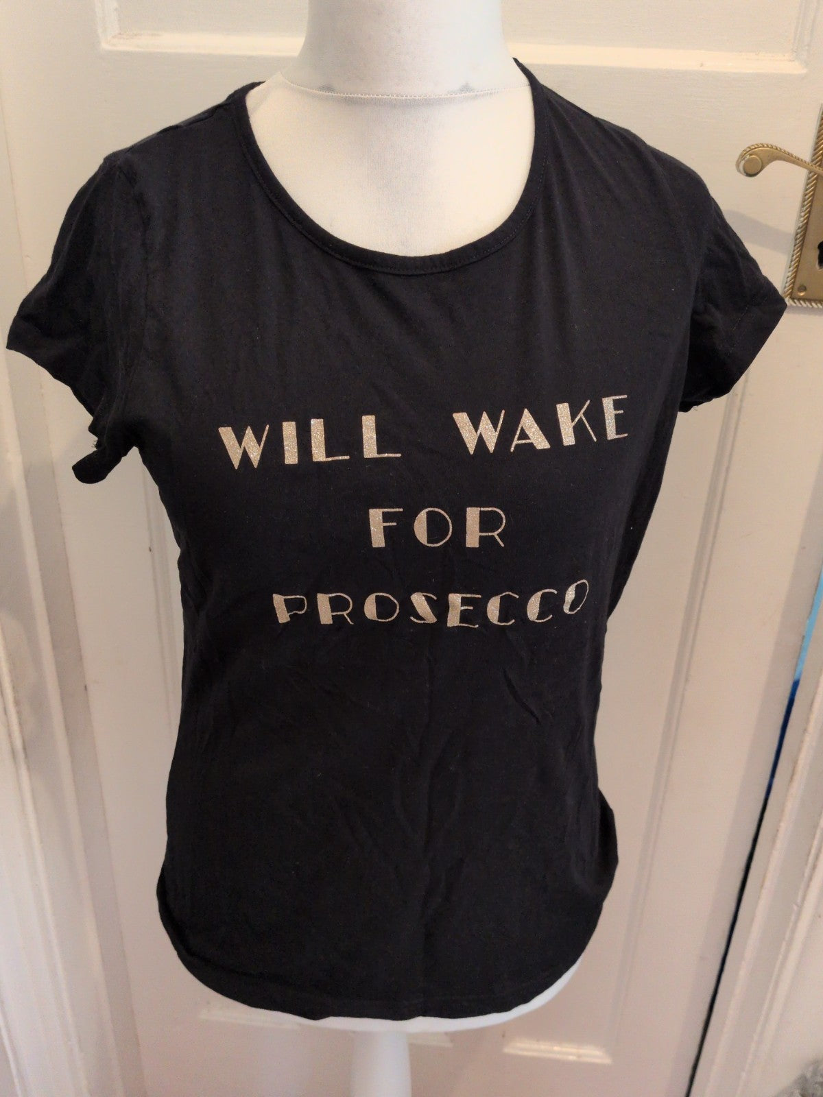F&F 12-14 Black Short Sleeve "Will Wake For Prosecco" Pyjama Top