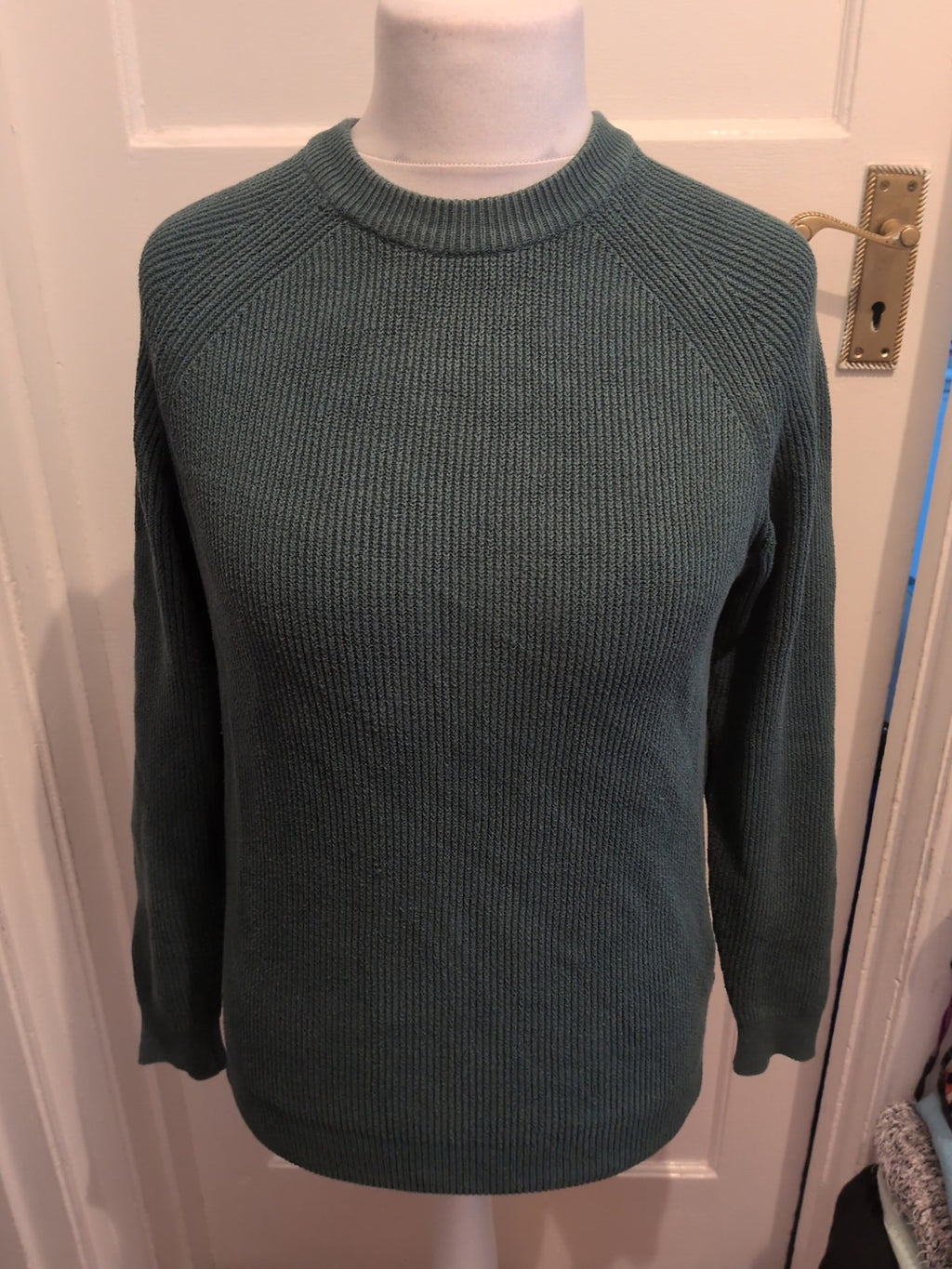 Mens Primark Size Small Green Ribbed Long Sleeved Jumper