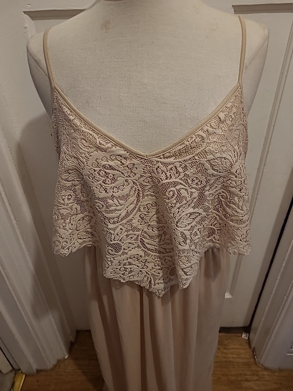 Ladies Miss Selfridge Size 14 Beige With Lace Detail Long Length Evening/Special