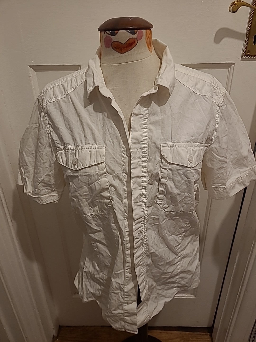Ladies Divided Size Medium White Short Sleeved Buttoned Shirt