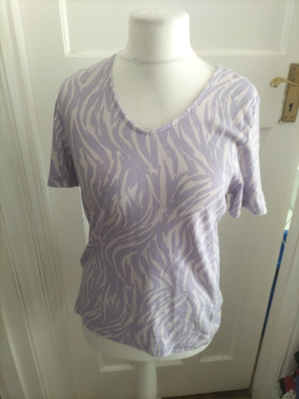 Bonmarche 14 Lilac Patterned Short Sleeved Blouse