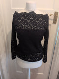 4XL Black Floral Lace Lined Long Sleeve Blouse