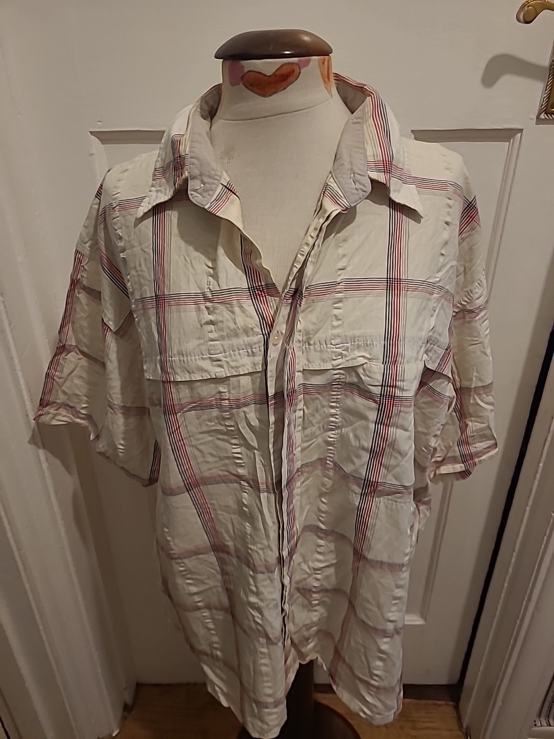 Mens Animal Size 2XL Cream Check Short Sleeved Shirt