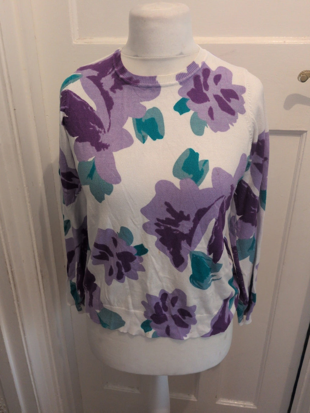 Bonmarche 14 White Green And Purple Jumper