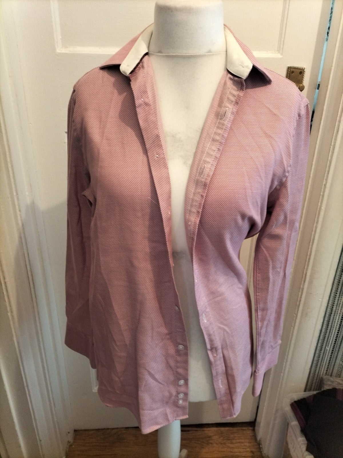 M&S 15" Cerise Patterned Superior Two Fold Long Sleeved Luxury Tailored Shirt