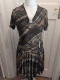 Medium Brown/Tan/Black Short Sleeve Fit And Flare Midi Dress