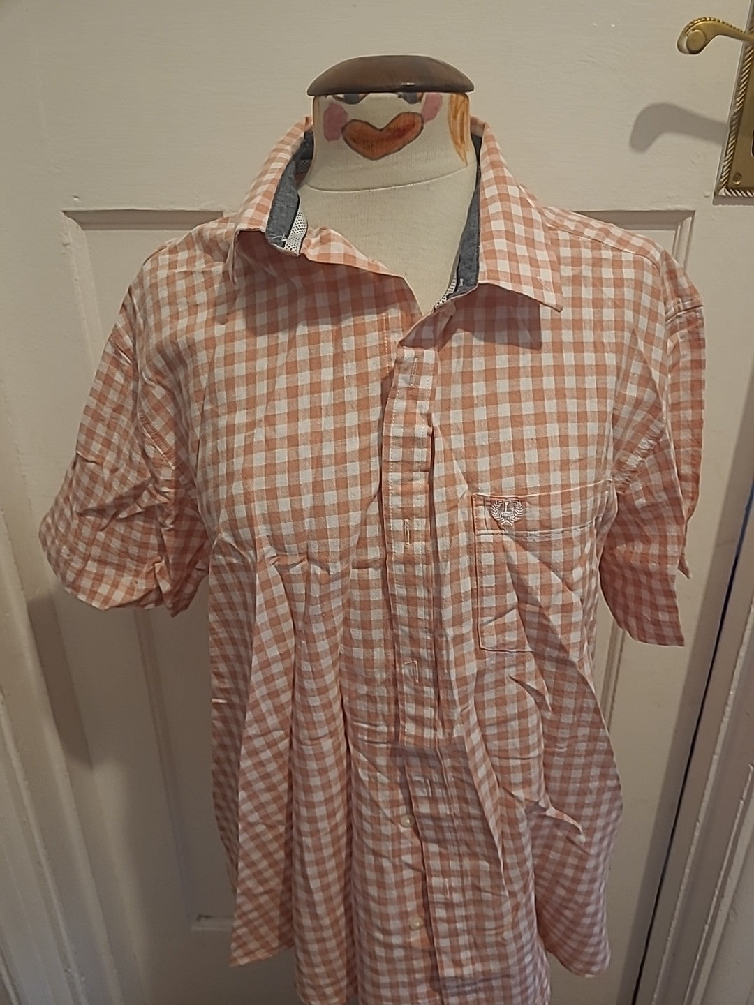 Mens Lincoln Size Large Pink And White Check Shirt Short Sleeved