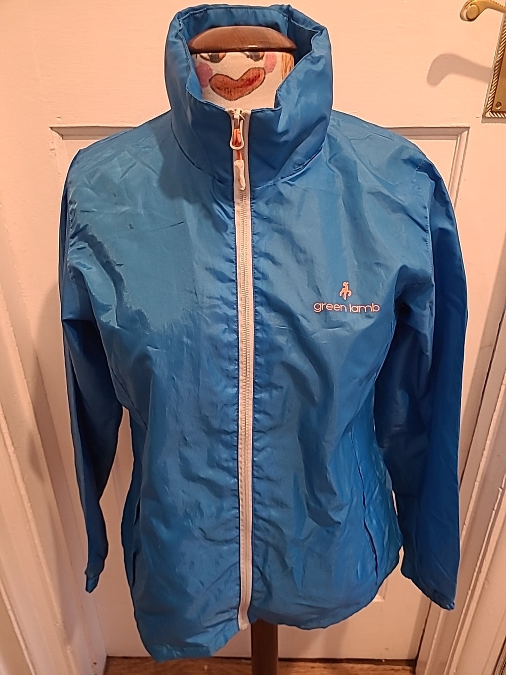 Mens Green Lamb Size Large Blue Rain Coat