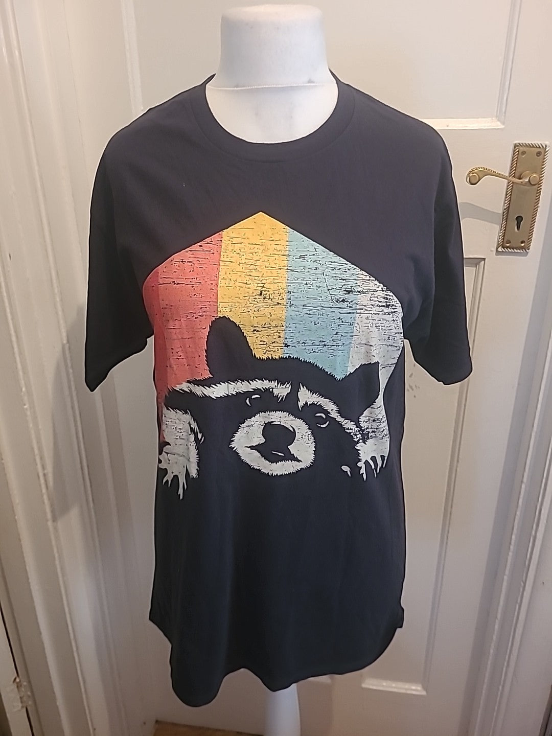 Mens Port & Company Size Large Rainbow Print Bear Tshirt