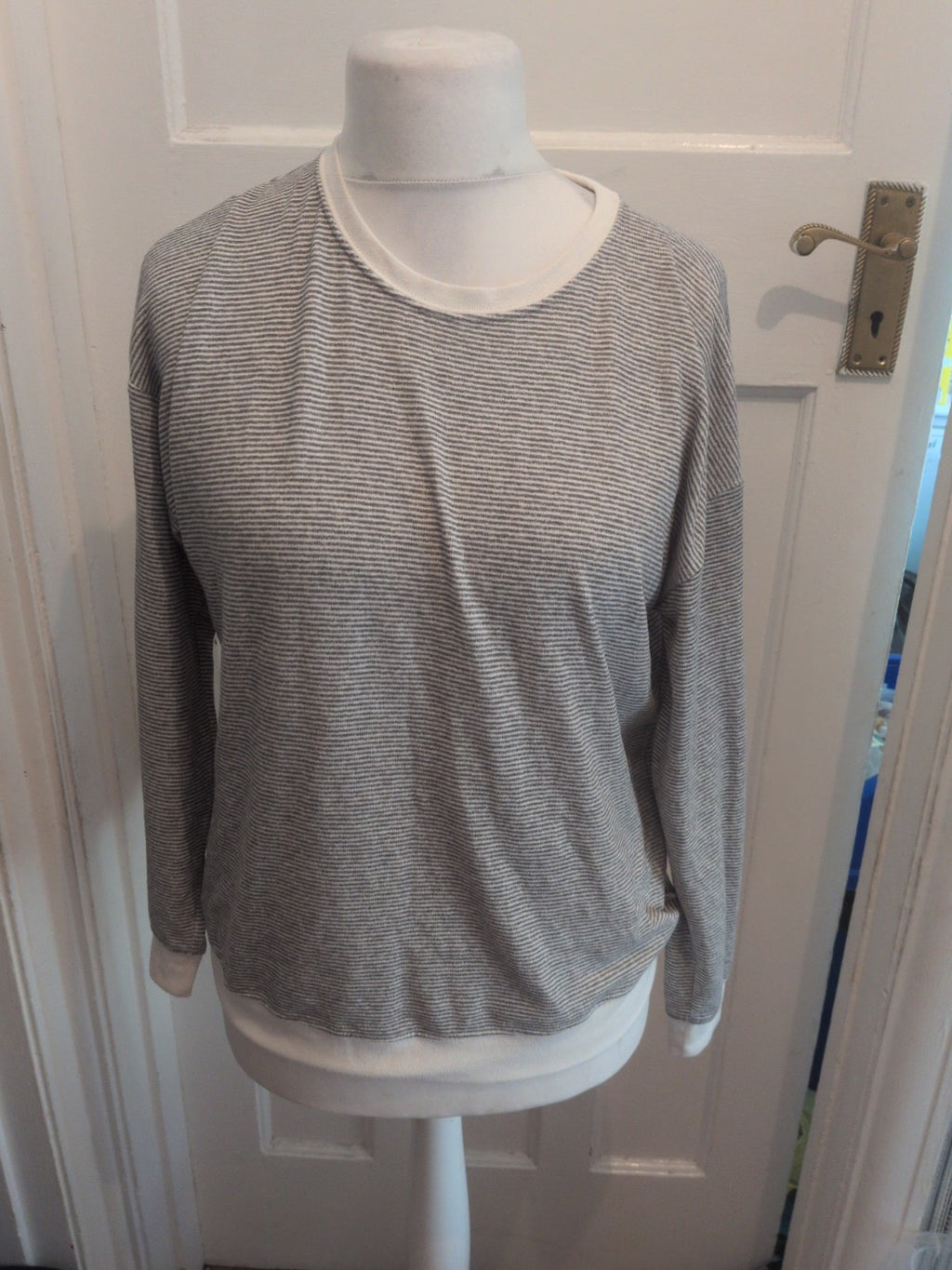 George 12-14 Grey White Stripe Long Sleeve Pyjama Top