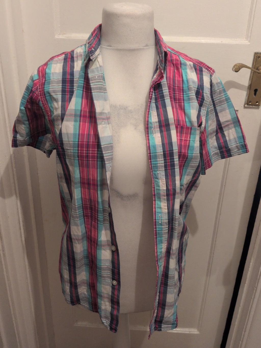 Cedarwood State Medium Cotton Purple Blue Check Short Sleeve Shirt