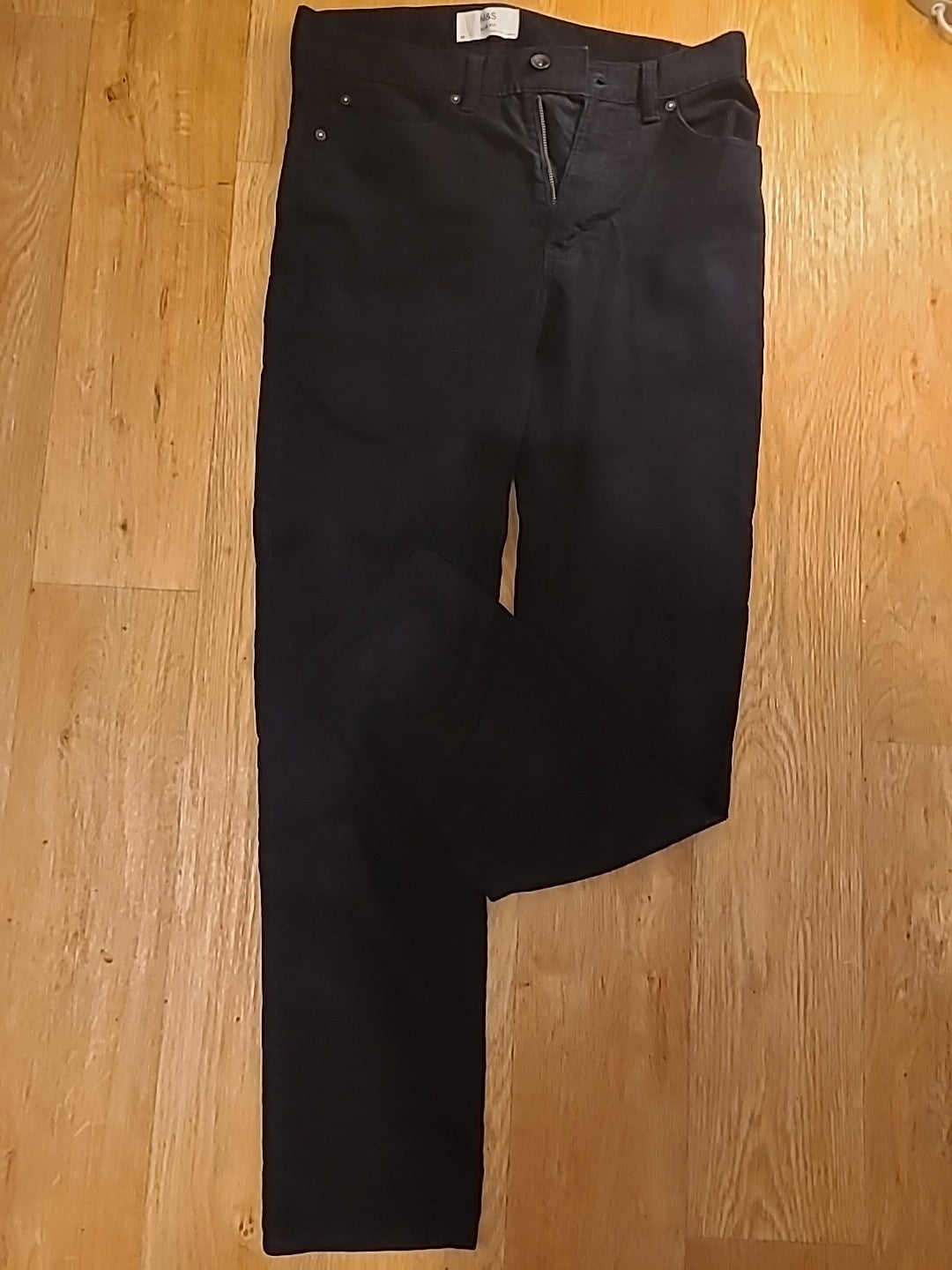 Mens Marks And Spencer Size 30" Navy Slim Fit Trousers Ribbed