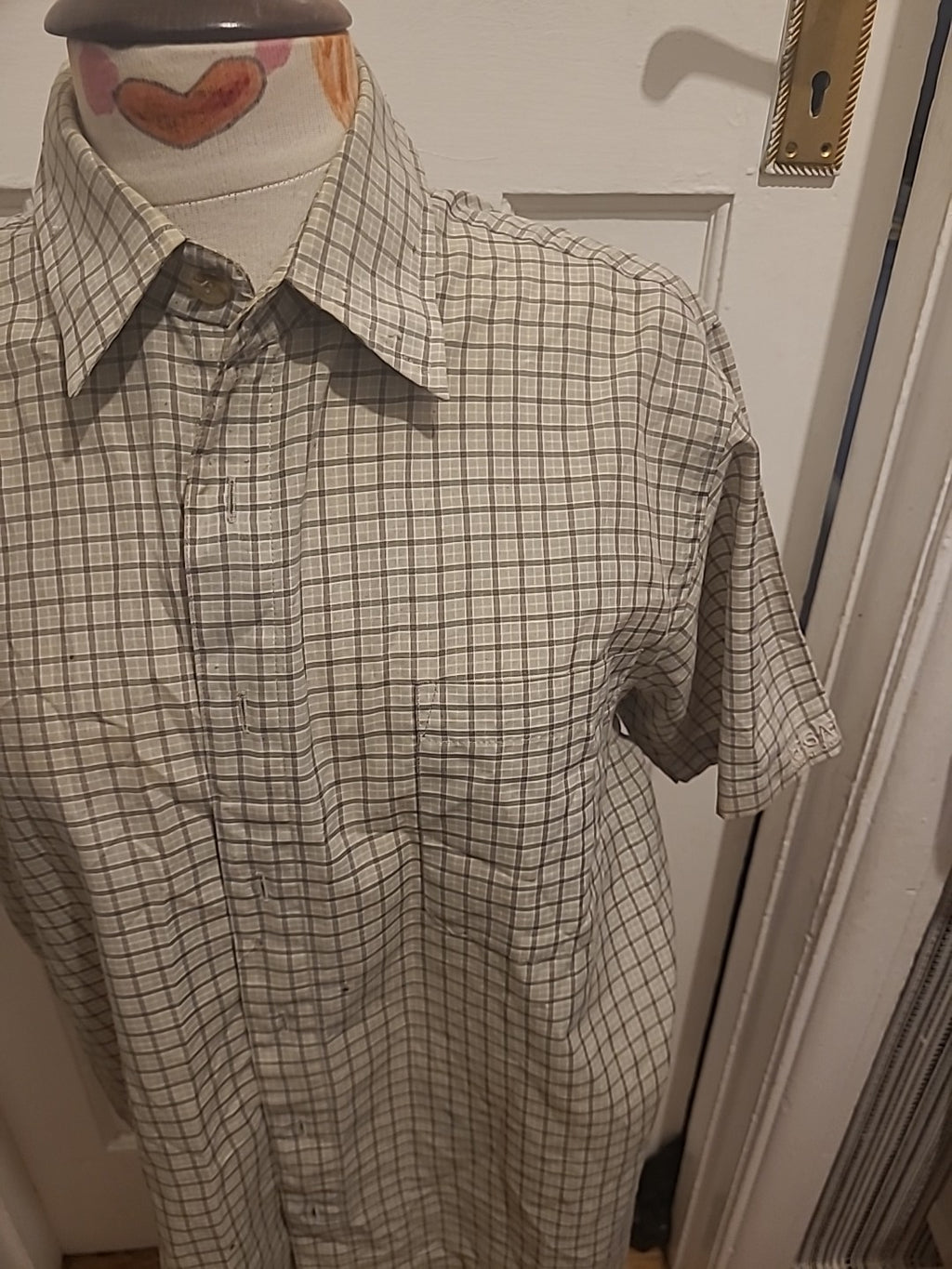 Mens Regatta Size 40" Beige/Grey Check Shirt Short Sleeved