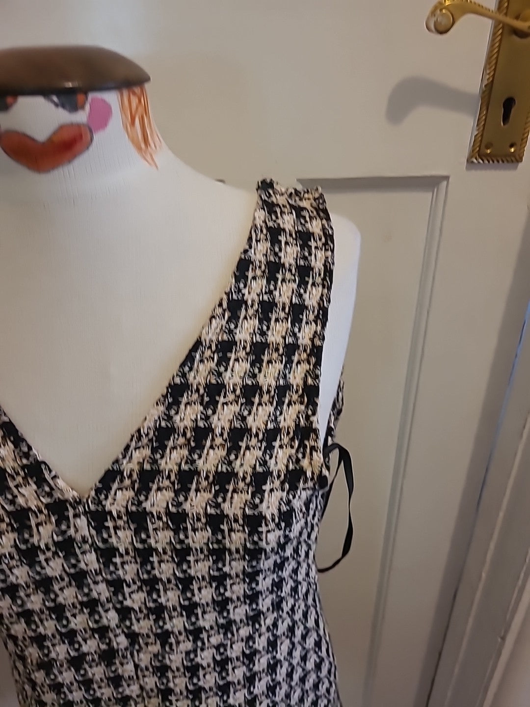 Ladies Primark Size 6 Beige Black Sleeveless Dress