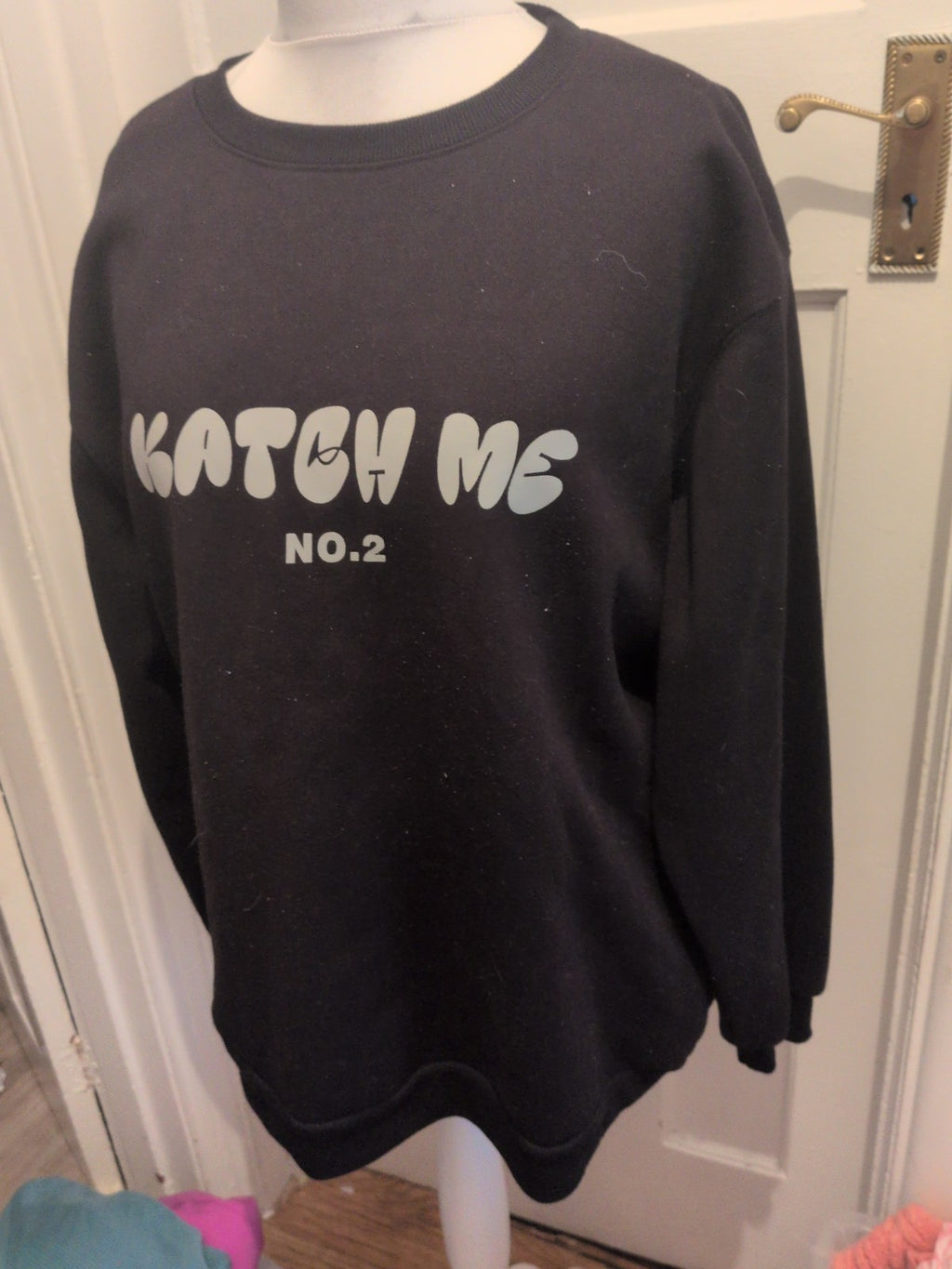 Katch Me Medium Black With White Print Long Sleeve Pullover Jumper