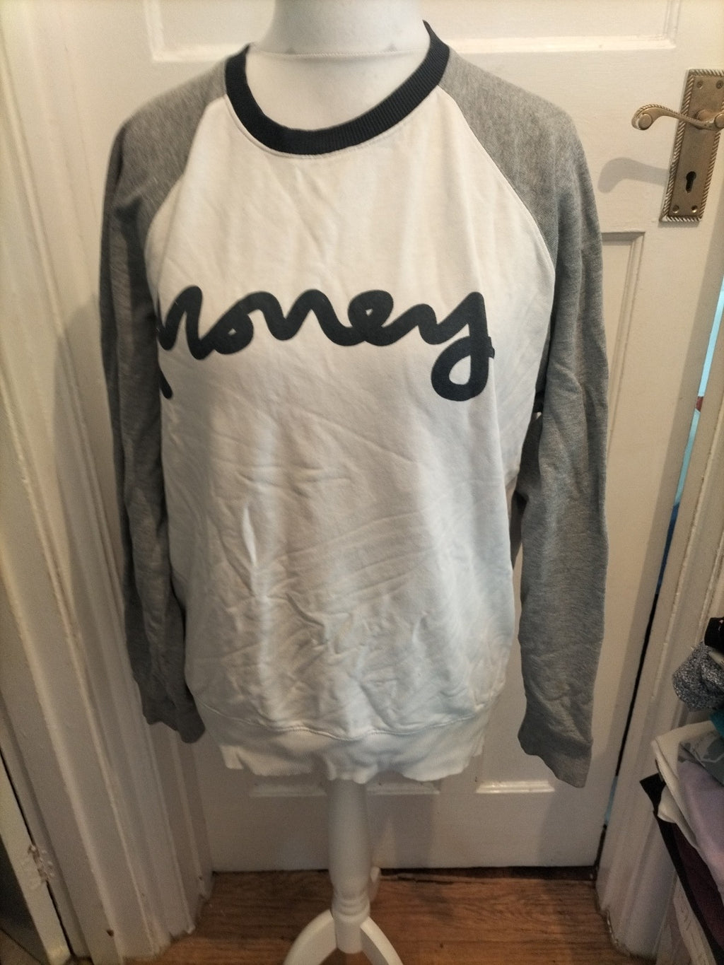 Money Large Grey White Navy Long Sleeve Pullover Jumper