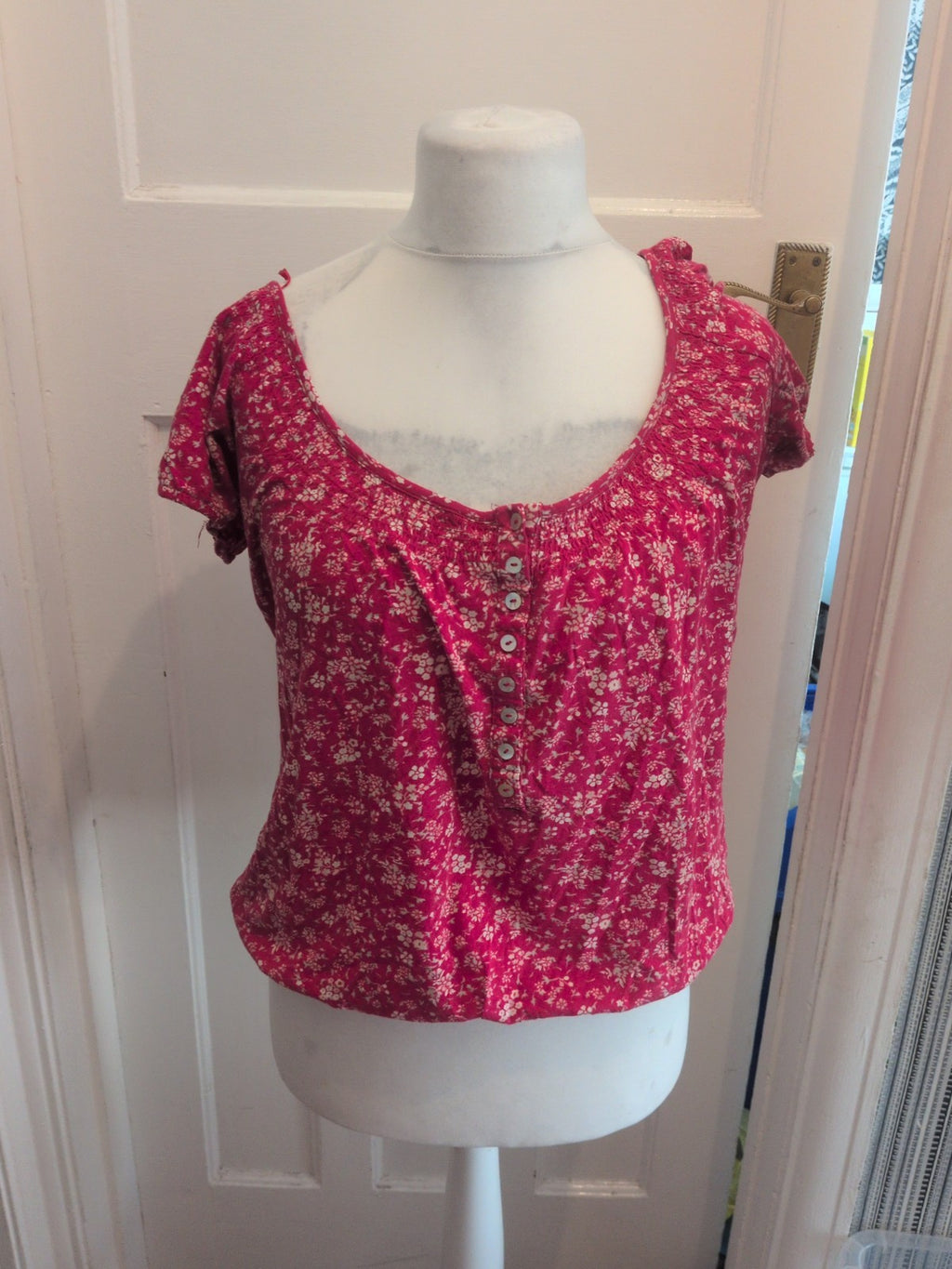 M&Co Small Hot Pink And White Short Sleeve Blouse