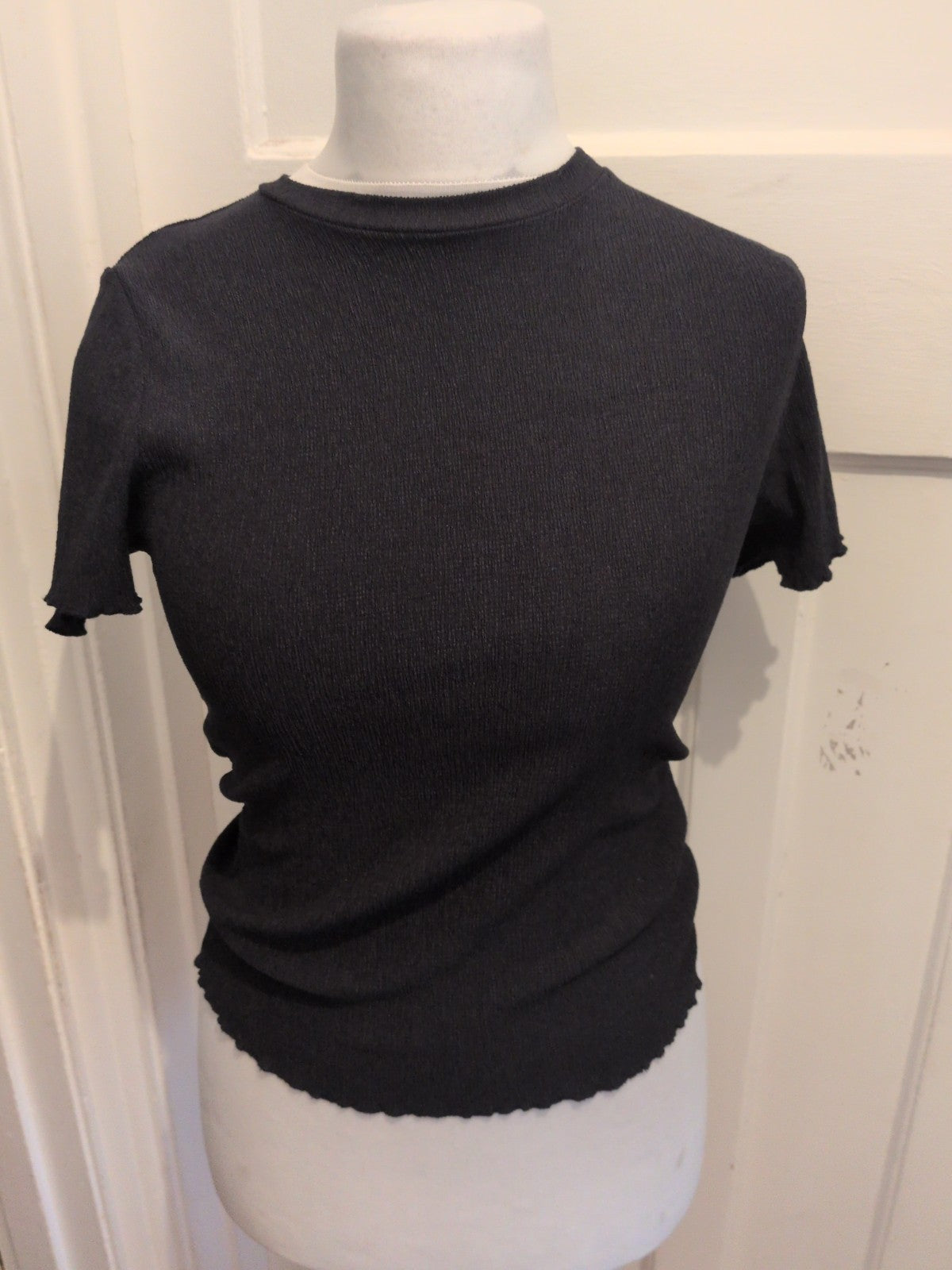 F&F Small Black Short Sleeve Blouse Slight Crinkle
