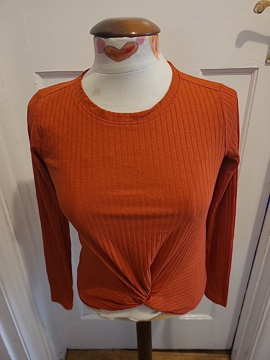Ladies New Look Size 6 Orange Ribbed Long Sleeved Blouse