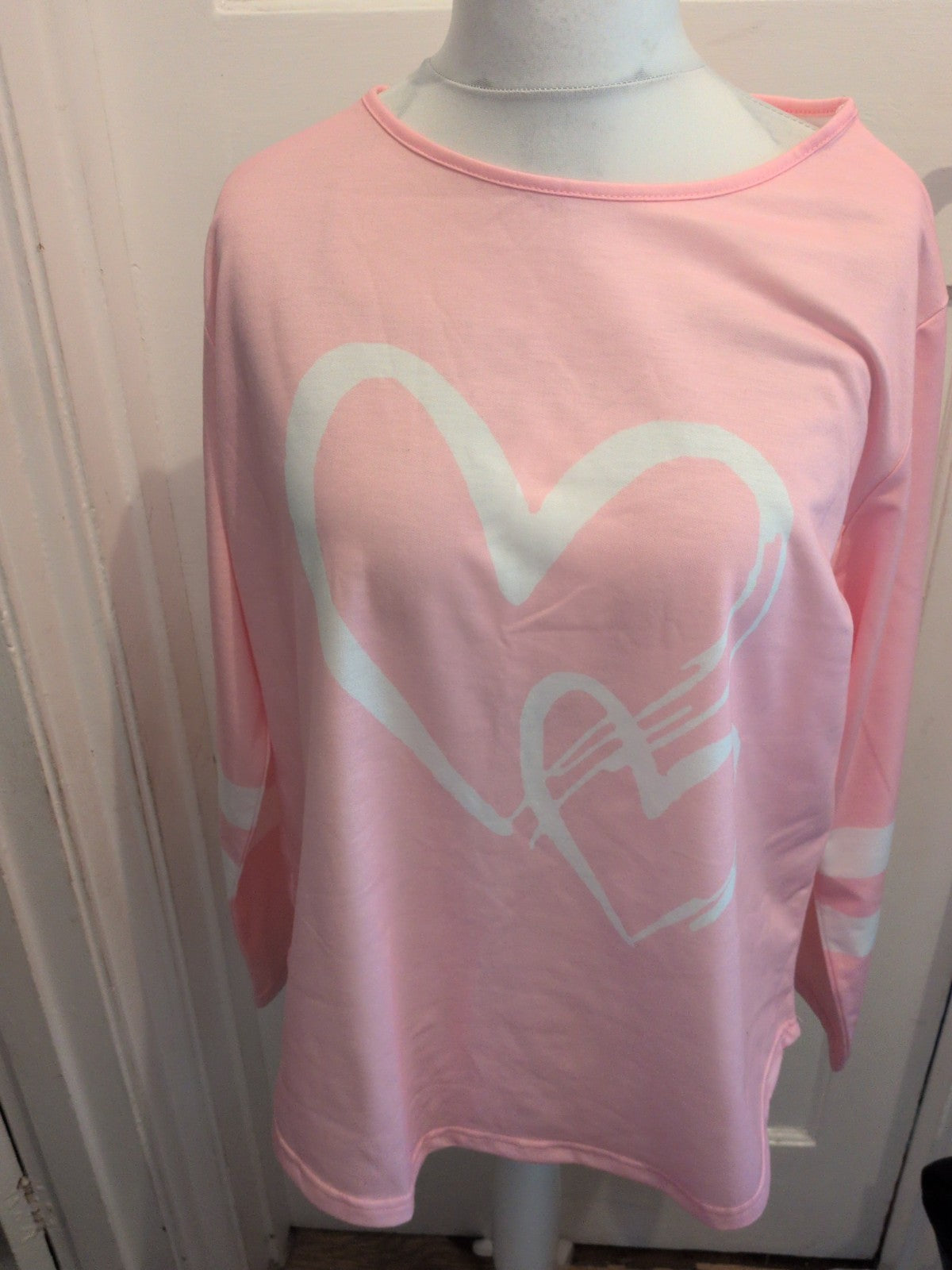 Ladies XL Baby Pink Heart Long Sleeve T-shirt