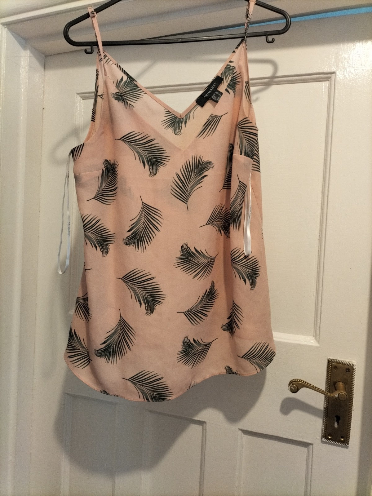 Ladies Primark Size 8 Pale Pink And Green Leaf Design Sleeveless Cami Top