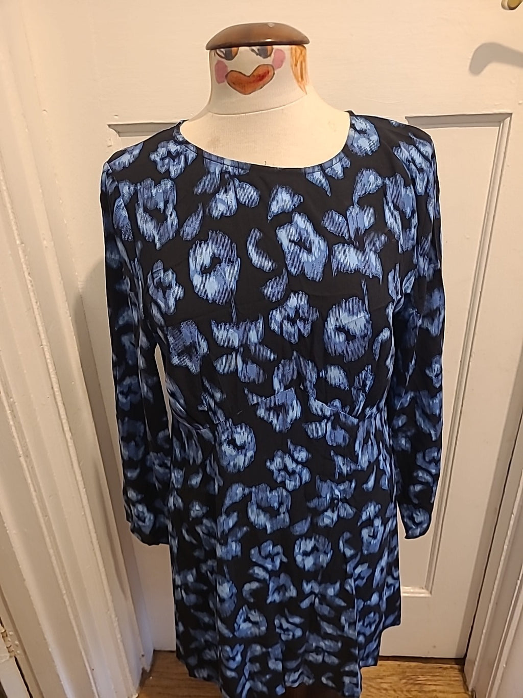 Ladies Peacocks Size 14 Blue And Black Long Sleeved Dress