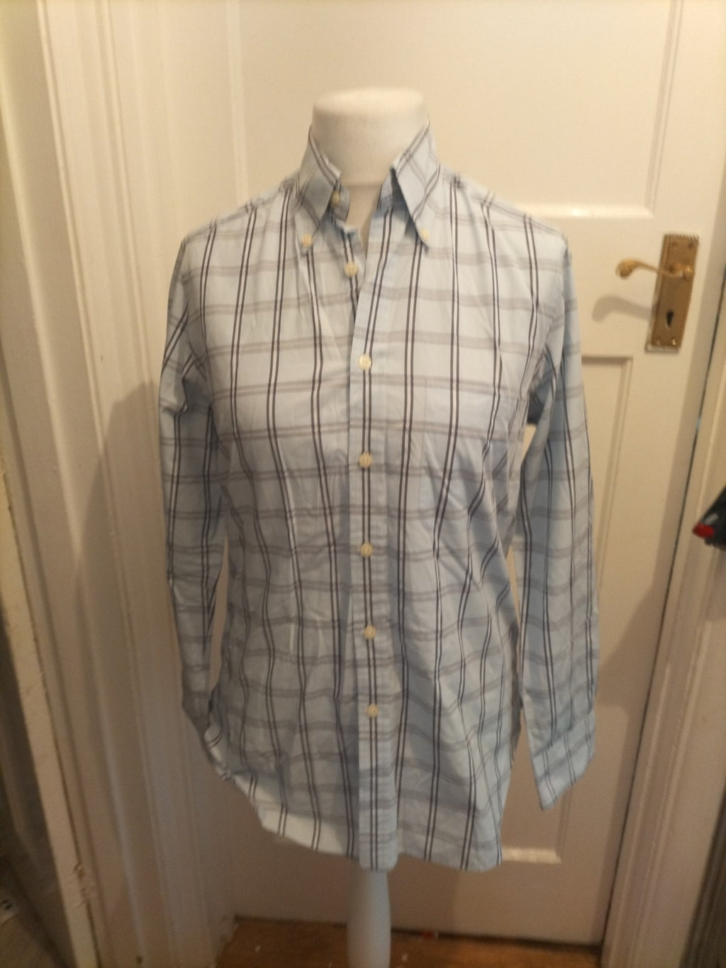 Mens Charles Tyrwhitt Size Small Pale Blue Check Long Sleeved Shirt