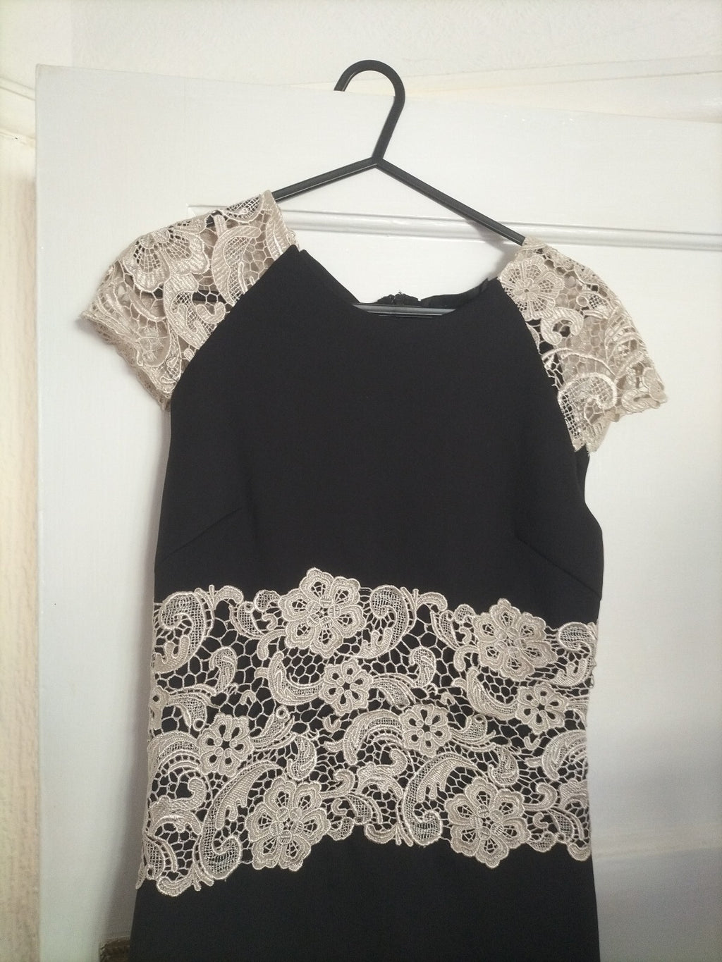 Ladies AX Paris Size 10 Black/gold Embroidered Cap Sleeved Dress