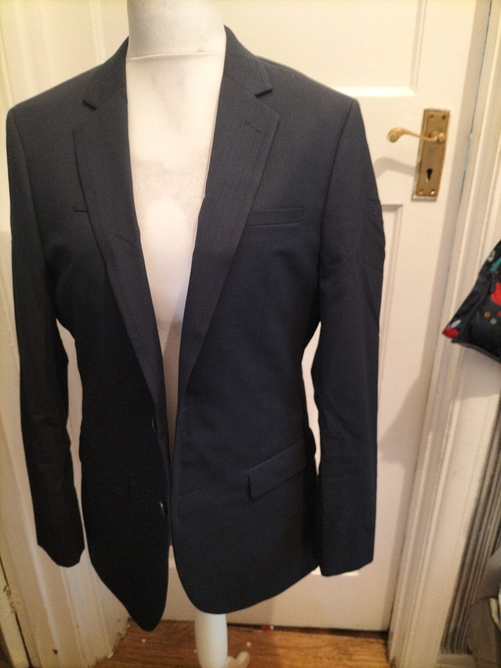 Mens Size 40R Navy Lined Padded Suit Jacket