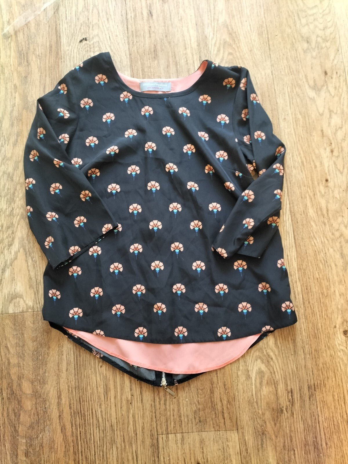 Ladies Dorothy Perkins Size 8 Black Detailed Mid Sleeved Blouse