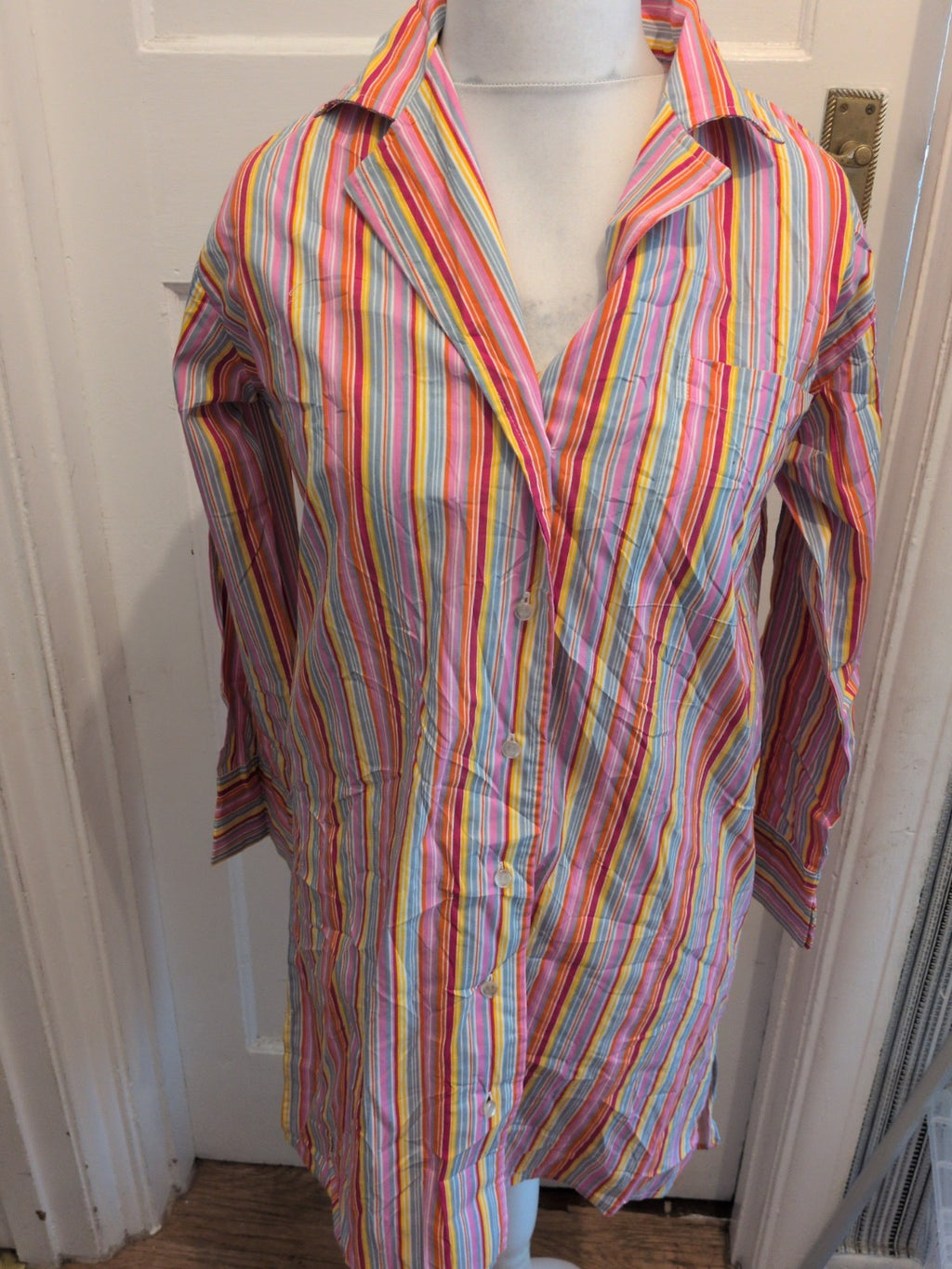 Pretty Secrets 12-14 Multicoloured Stripe Collared Night Shirt