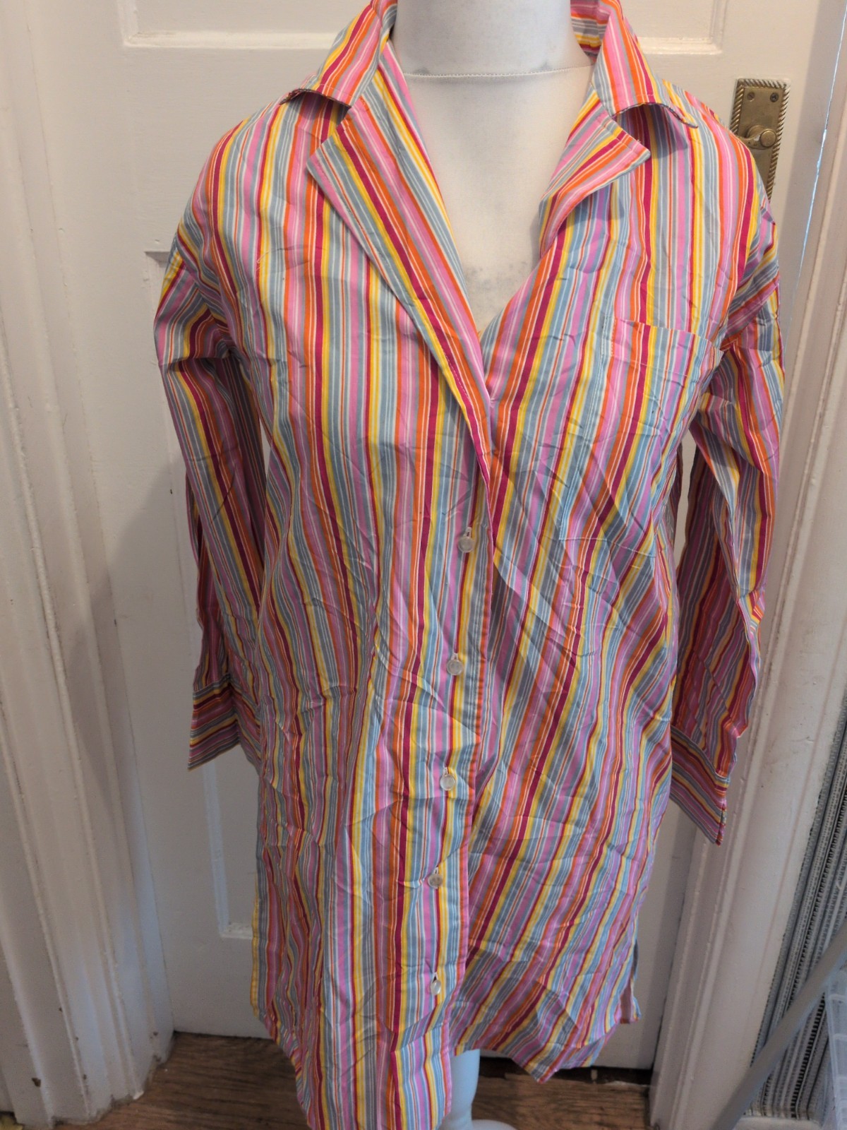 Pretty Secrets 12-14 Multicoloured Stripe Collared Night Shirt