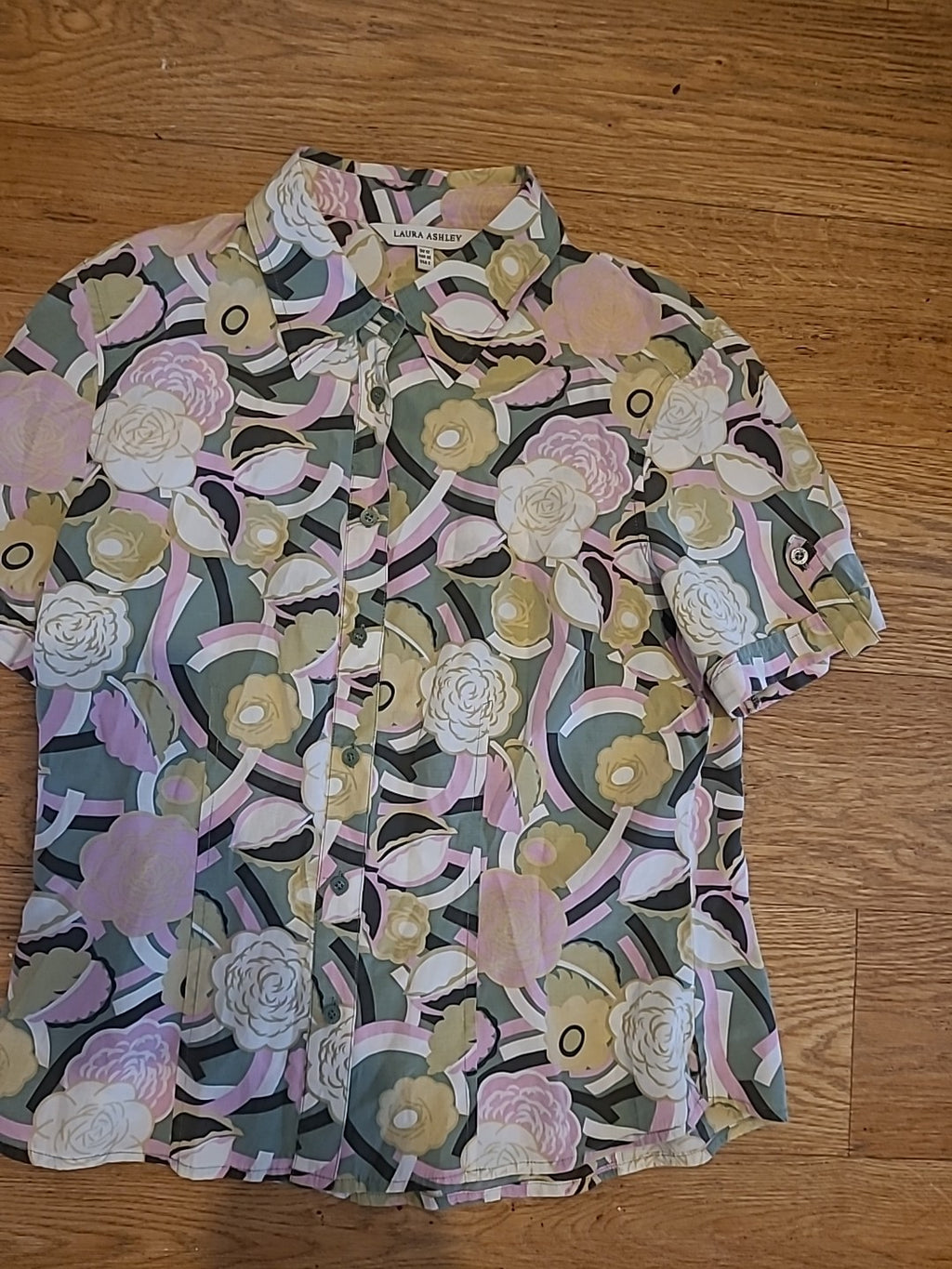 Ladies Laura Ashley Size 12 Multicoloured Short Sleeved Collared Blouse