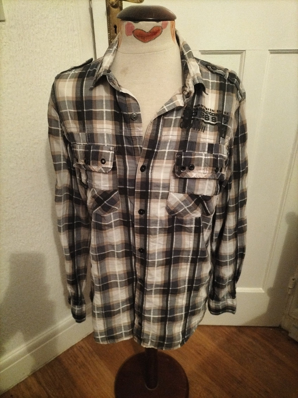 Mens Next Medium Slimmer Fit Multi Color Check Long Sleeve Shirt