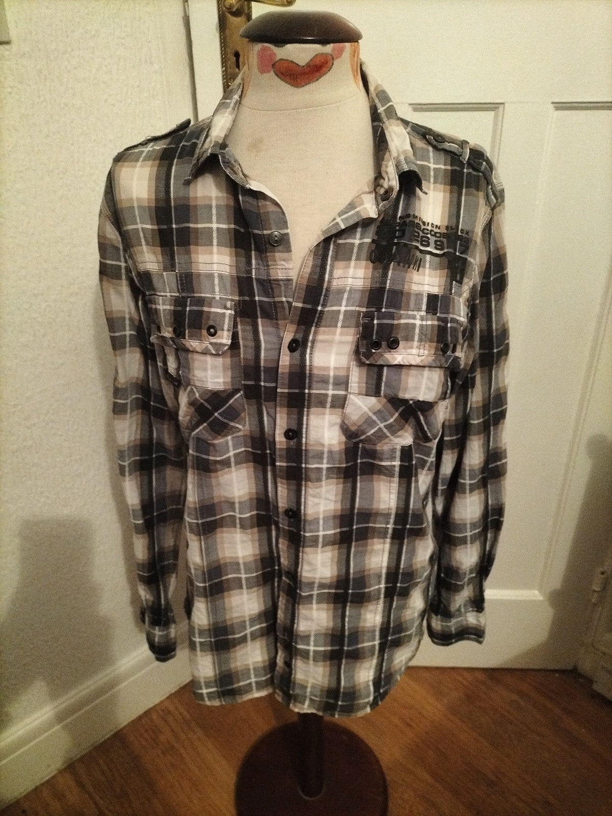 Mens Next Medium Slimmer Fit Multi Color Check Long Sleeve Shirt