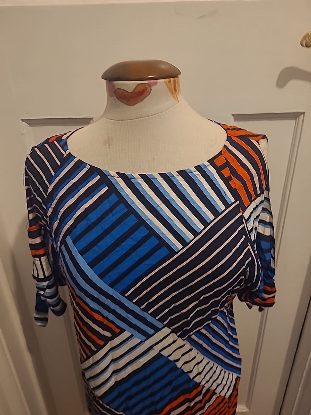 Ladies Dorothy Perkins Size 14 Blue/Black/White/Orange Striped Short Sleeved...