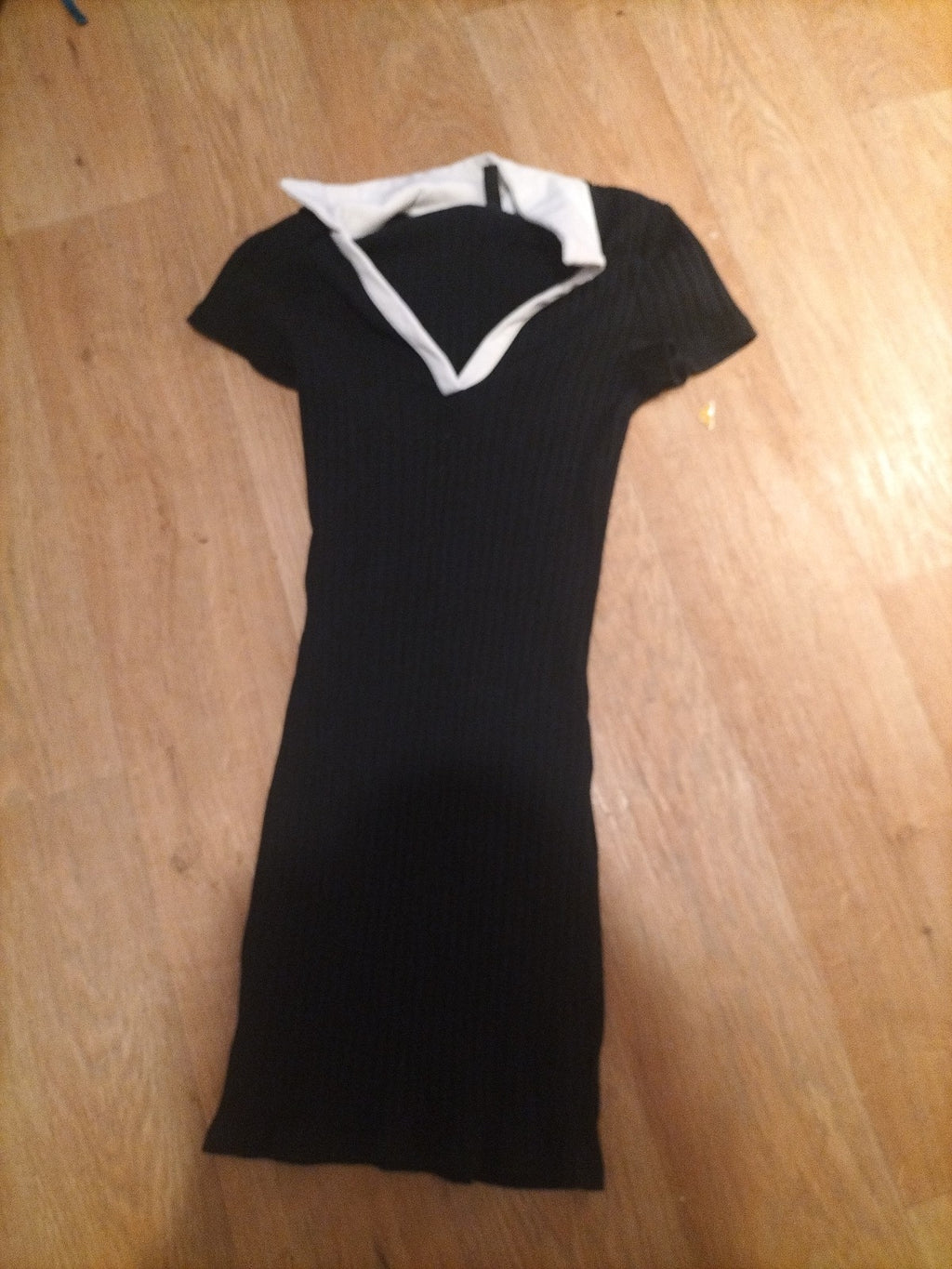 Ladies Divided Size XS Black With White Collar Ribbed Pencil Dress