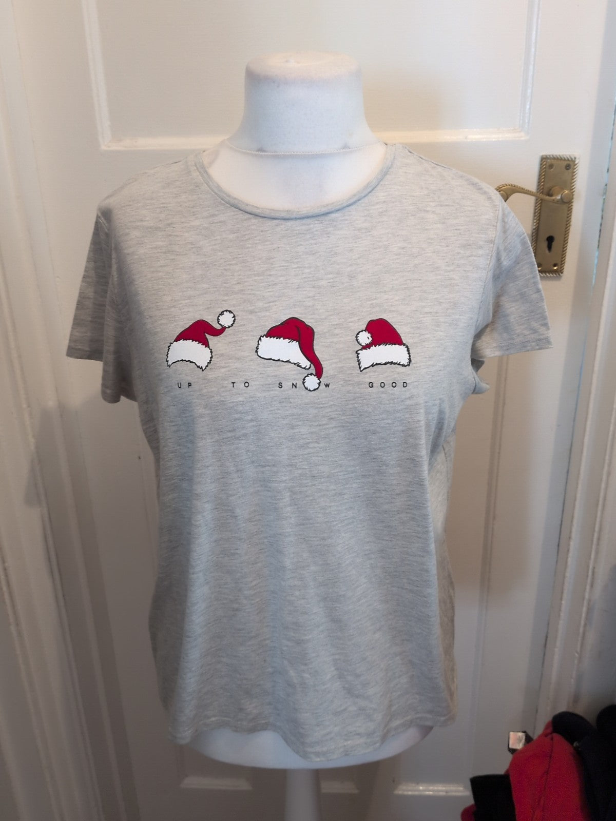 Ladies Primark Size M Grey Santa Hat T-shirt