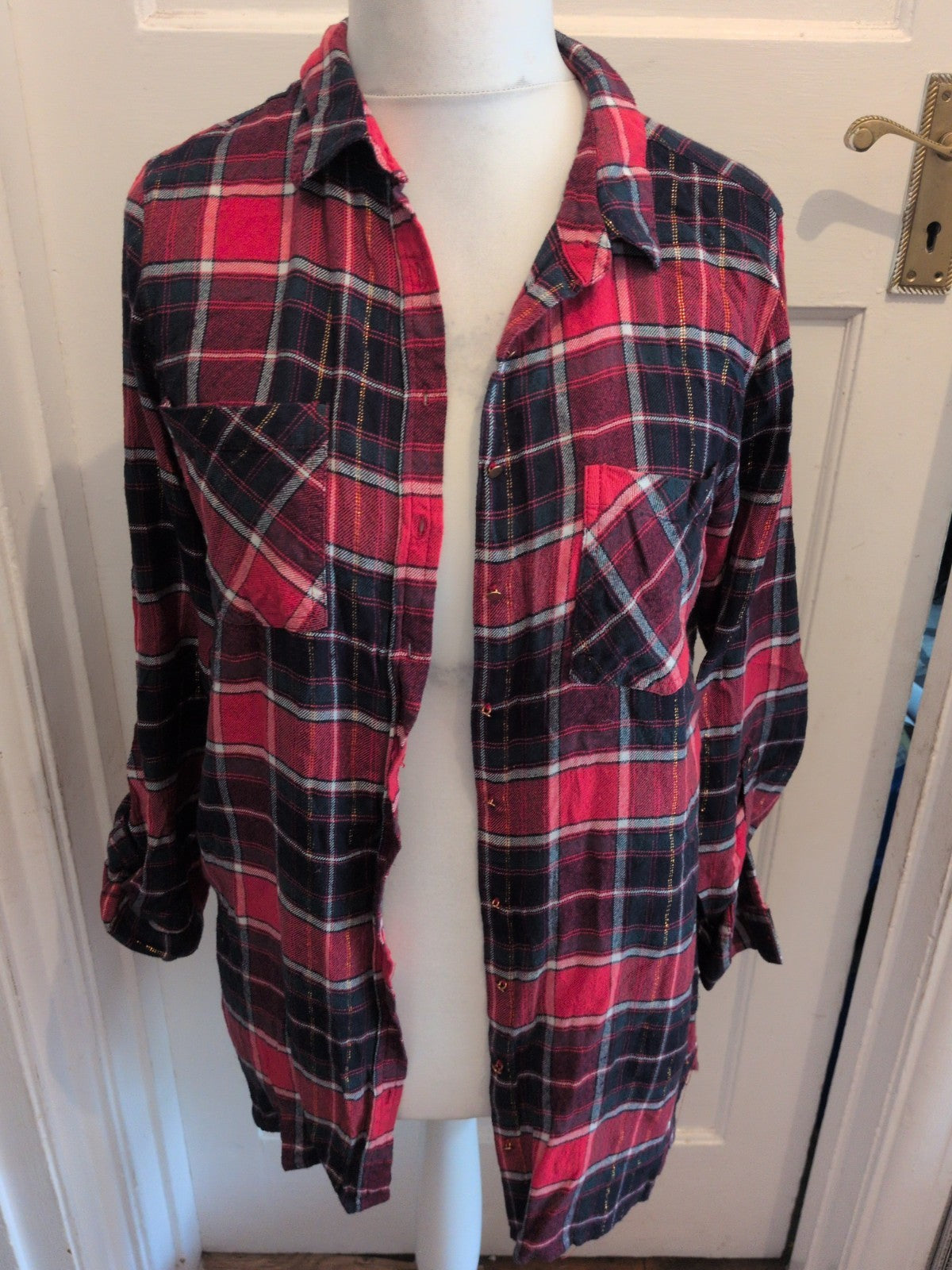 Ladies George Size 14 Red Check Long Sleeve Shirt