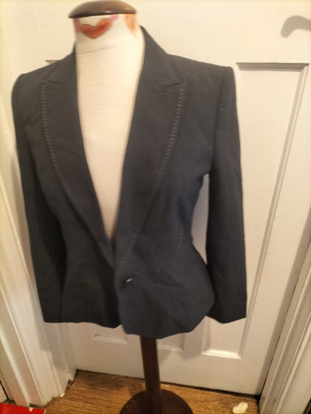Ladies Marks And Spencer Size 8P Petite Grey Lined Padded Blazer