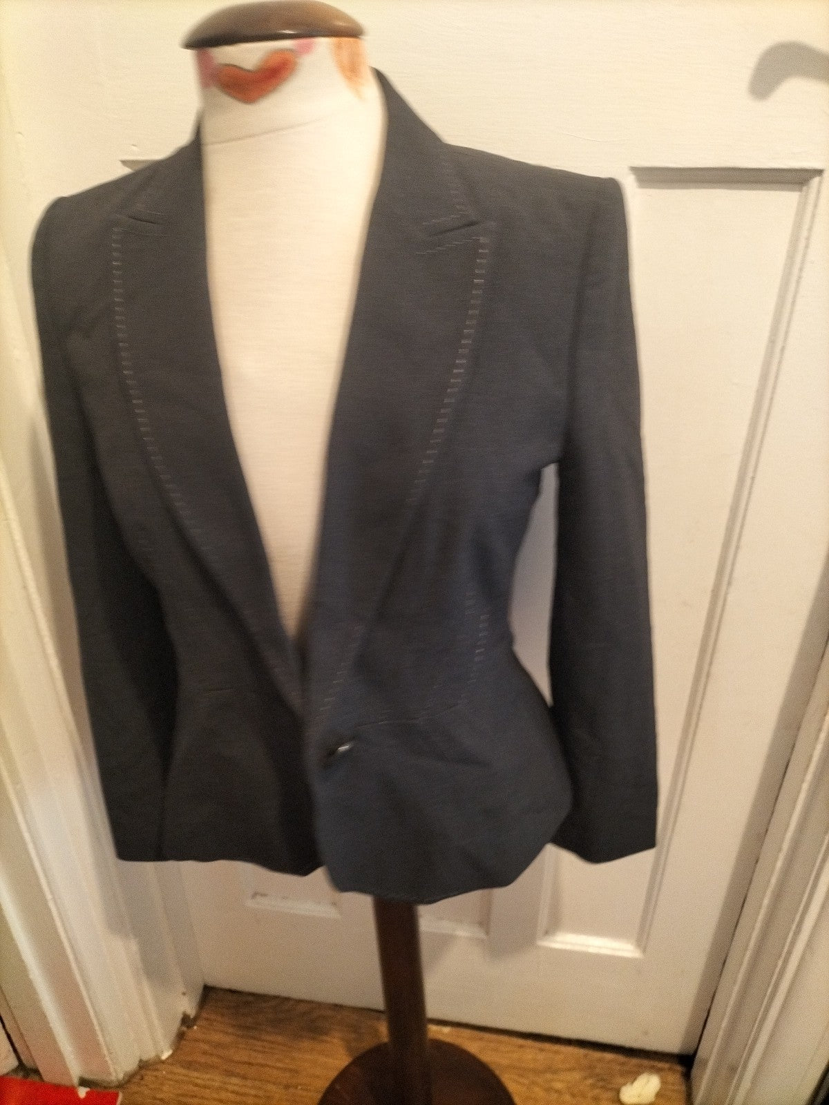 Ladies Marks And Spencer Size 8P Petite Grey Lined Padded Blazer