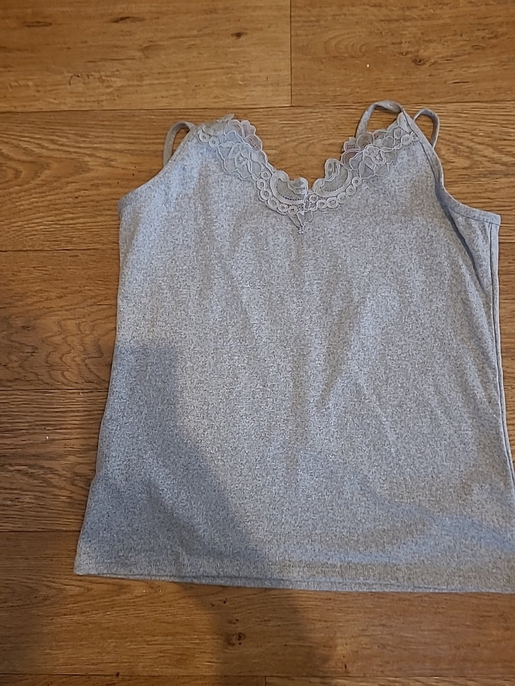 Ladies Size Large Grey Sleeveless Frilly Hem Top